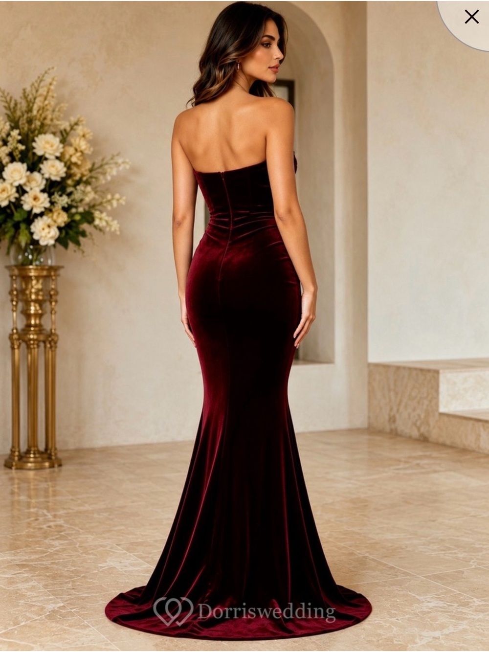 Strapless Burgundy Velvet Mermaid Gown